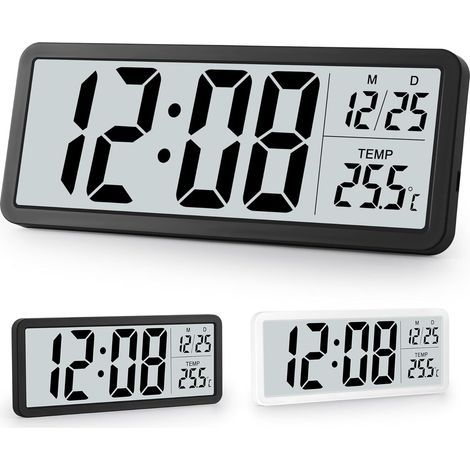 Horloge murale numérique à batterie, horloge murale numérique avec chiffres volumineux, température, 12/24 heures, horloge de bureau pour salon, chambre à coucher, bureau, école, garage (1/5)