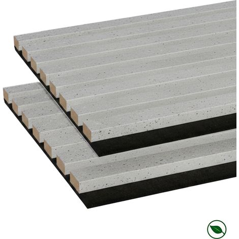 Lot de 2 Panneaux tasseaux MDF acoustique Béton sur fond Noir 2770 x 300 x 20 mm - 1,662 m² PEFC 70%
