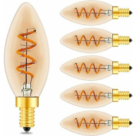 Ampoule Vintage E14 Led De Bougie C35, 3W Spirale Filament Ampoule Led Dimmable E14, Verre Ambre, Haute CRI95, Ampoule Led Blanc Chaud 2200K, Remplace Ampoule Edison 40W ou 25W. Paquet de 6 (1/5)