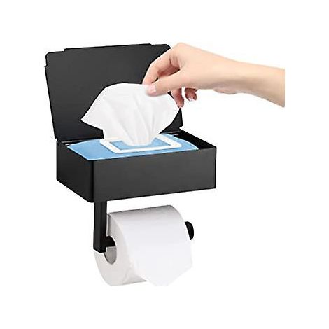 porte Rouleau De Papier Toilette Avec Bote Lingettes Humides, Support Mural Noir Mat Pour Rouleau De Papier Toilette En Acier Inoxydable Pour Cui (1/5)