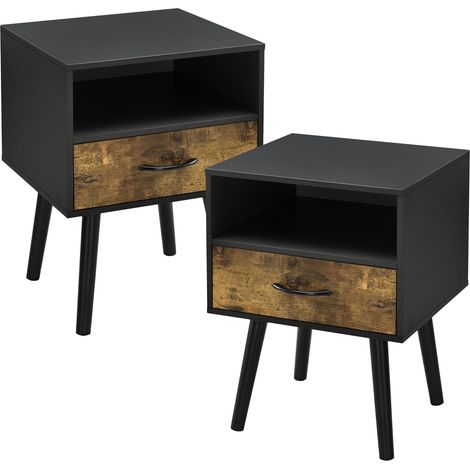 Set di 2 tavolini laterali neri effetto legno scuro 030009709