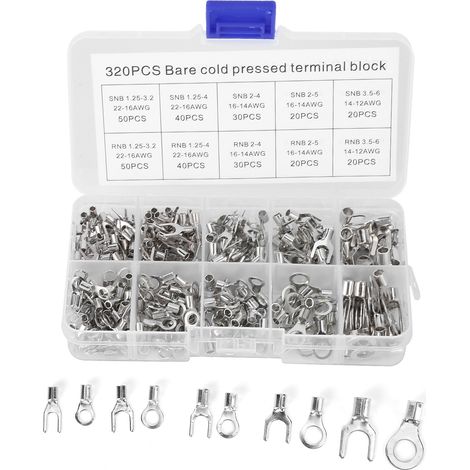 320Pcs Non Insulated Ring Terminals Copper Fork OT/UT Terminals Electric Wire Connerctor Kit