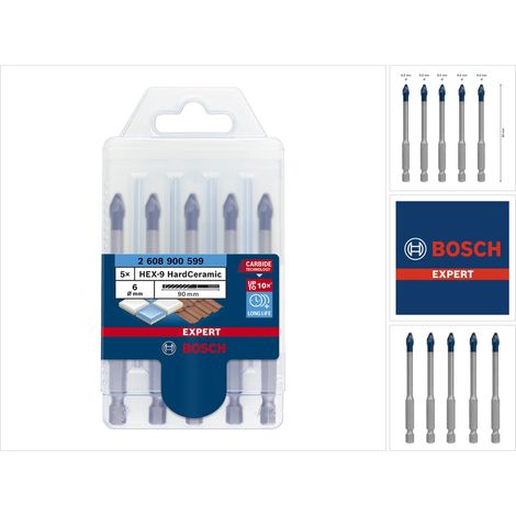 Bosch HEX-9 Punte multifacciali 6 mm per piastrelle dure