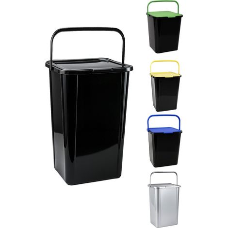 JARDIN202 - Cubo de Reciclaje de Plástico 45L con Asa y Tapadera  Ideal para hogar y separación de residuos  45 L (Negro)