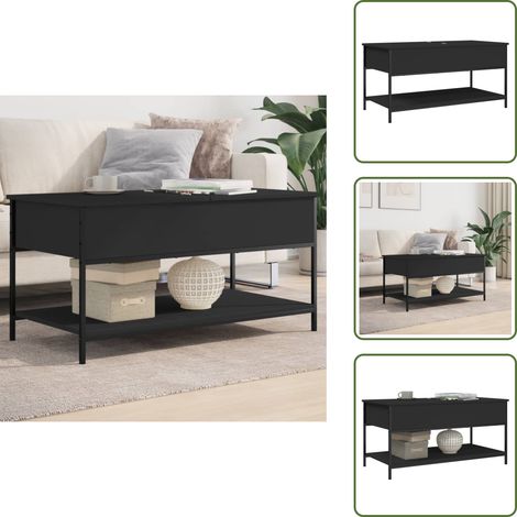 The Living Store Table basse noir 100x50x50 cm bois d'ingénierie et métal - Table Basse - Meuble Salon - Table D'appoint - Table Design - Table Noire (1/5)