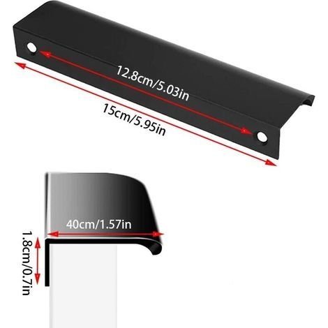 6 verdeckte 128-mm-Möbelgriffe, Türgriffe in Mattschwarz, Aluminiumprofilgriff, integrierter Küchenschrankgriff für Schubladen und Innenschränke, Schwarz (1/4)