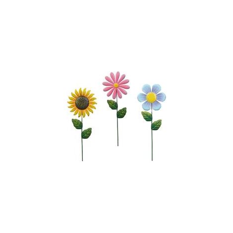 Lot de 3 décorations de jardin en forme de tournesol, sculptures métalliques colorées pour extérieur