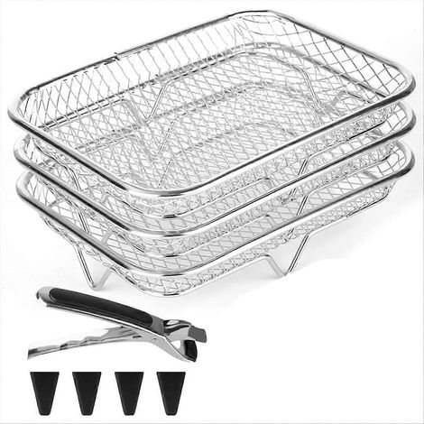 Airfryer-Roste, 3-stufiges stapelbares Regal, Edelstahl 304, ofenfest, Airfryer-Zubehör, rechteckig (1/5)