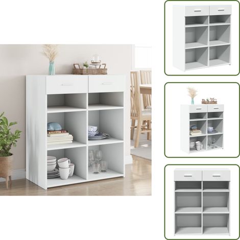 The Living Store Sideboard Weiß 80x42,5x93 cm Holzwerkstoff - Schreibtisch - Wohnzimmer Dekoration - Regal - Aufbewahrungsschrank - Weißer Schrank (1/5)