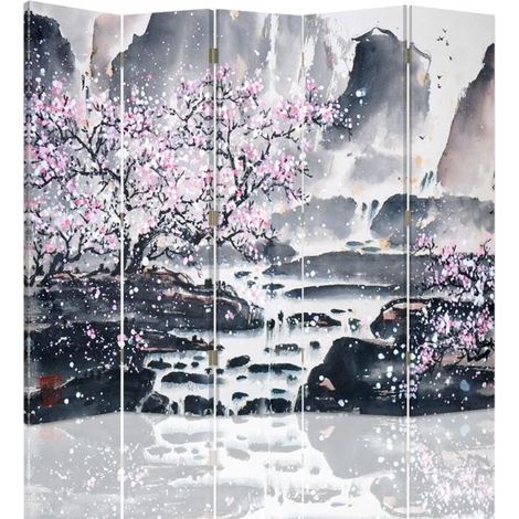 Paravento bilaterale, Fiori di ciliegio presso una cascata - 180x170 (1/5)