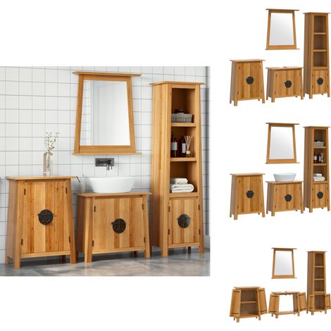 Ensemble de meubles de salle de bain 4 pcs bois de pin massif - Meuble De Salle De Bain - Ensemble De Meubles - Armoire De Salle De Bain - Rangement Salle De Bain - Bois De Pin (1/5)
