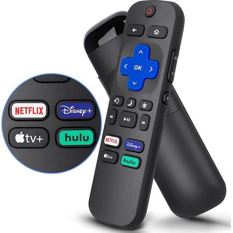 Mando a distancia de repuesto para televisores Roku de las marcas TCL, Philips, JVC, RCA, Magnavox, Sanyo, LG y Haier, con botones para Apple TV+, Netflix, Disney+ y Hulu.