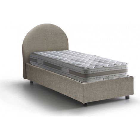 Dmora - Cama individual Dcolpan, Cama contenedor con revestimiento de tela, 100% Made in Italy, Apertura frontal, con colchón 80x190 cm incluido, Tórtola