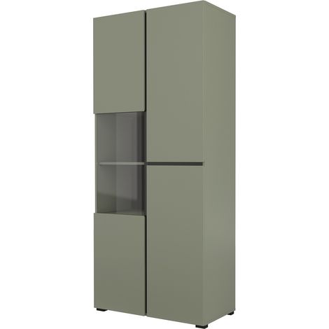 Estantería Alfere 110, Verde, Cerrable, Con puertas, Vidrio, Aglomerado laminado, Número de puertas: 0, Número de cajones: 0, 183x79x40cm