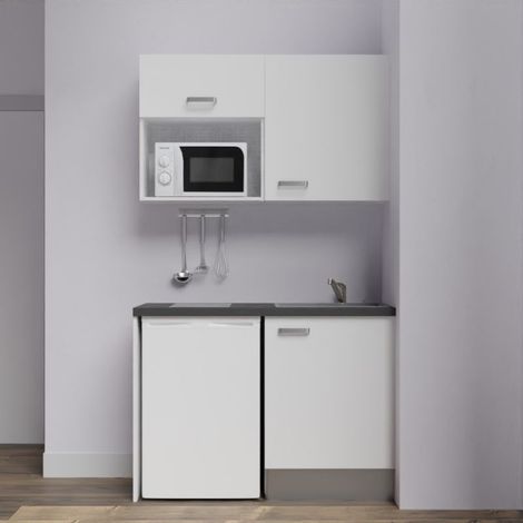 Kitchenette K07L-PT - 120 cm avec plan de travail et évier, emplacements frigo et micro-ondes