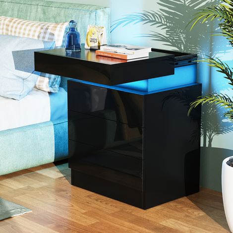 Table de Chevet LED avec 3 Tiroirs & Plateau Coulissant - 16 Coloris Personnalisables & Éclairage d'Ambiance, Panneau de Particules Résistant (45x35x62cm) - Design Multifonction Gain de Place pour Cha (1/5)