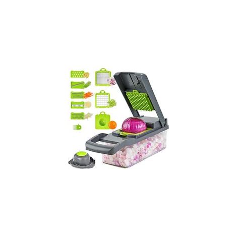 Mandolina manual 15 en 1 con 7 cuchillas de acero inoxidable, cortador de verduras multifuncional para rebanar, picar y rallar verduras. - Crezuo