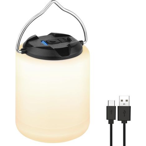 Wiederaufladbare LED-Campinglaterne, 200 lm – 4 Leuchtmodi – Wasserfest – Tragbare Notleuchte für Hurrikane, Wanderungen und Überlebensausrüstung – Schwarz (1/5)