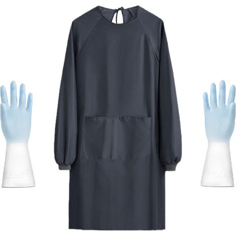 Wasserdichte Haushaltsschürze für Damen. Arbeitsbluse für Damen mit Taschen. Langarmschürze für den Haus- und Gartenbereich. Wird mit einem Paar Handschuhen geliefert. (1/5)