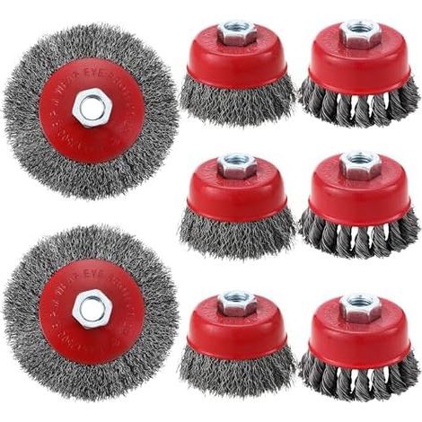 8 Pièces Brosse Métallique pour Perceuse Meuleuse D'angle, Brosse à Ffil Fileté pour Meuleuse D'angle avec Filetage M14, ,Convient pour le Meulage, l'ébavurage et la Rouille (1/5)