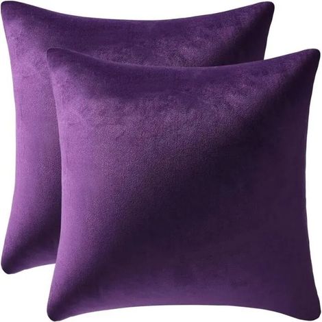 Set mit 2 Kissenbezügen 45×45 cm, einfarbig weicher Samt, lila, für den Innen- und Außenbereich (1/4)