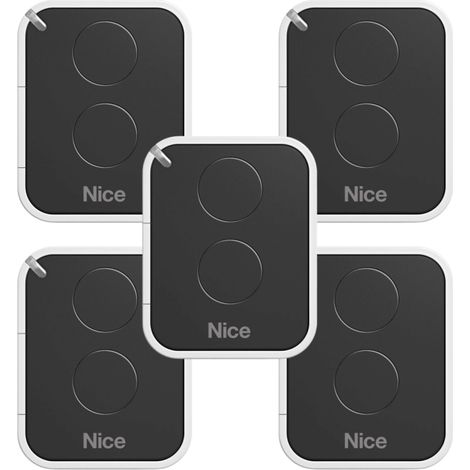 Pack de 5 Télécommande Nice Era ON2E ON2 – Code de roulement - Transmetteur de porte et de garage – 2 canaux, Fréquence 433,92 MHz, Noir/Blanc – Compatible avec Nice Motorisation