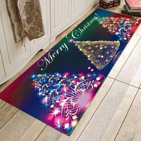 Tapis De Noël - Rectangulaire - Imprimé 3D Père Noël Renne Sapin Bonhomme De Neige - Anti-dérapant - En Flanelle Et Mousse - 40 x 120 cm Ou 60 x 180 cm (1/5)