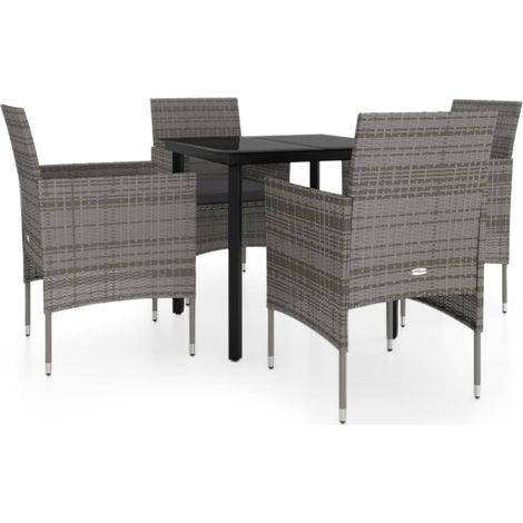 Maison Exclusive - 5-tlg. Garten-Essgruppe mit Kissen Grau und Sc
