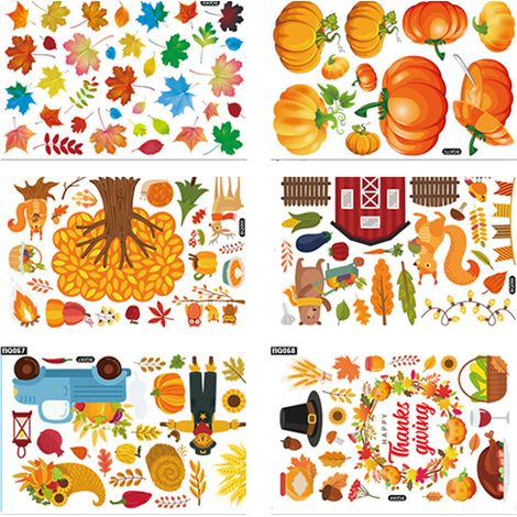 Autocollant Fenêtre Thanksgiving - Autocollant Vitre Turquie Automne PVC Réutilisable - Décoration Fenêtre Maison Bureau - Lot de 12 (1/5)