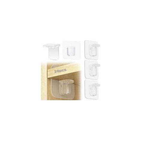 Lote de 24 soportes invisibles para estanterías, adhesivos, de pared, fijación sin taladro, para armarios y muebles (1/5)