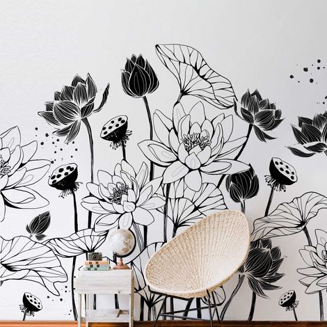 Papier peint panoramique Nympheas, Noir et blanc 170 x 250cm (1/5)