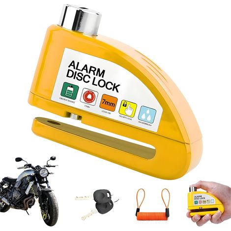 Antivol de disque de frein avec alarme pour moto - Alarme stridente de 110 décibels - Vis de verrouillage de 7 mm (1/4)