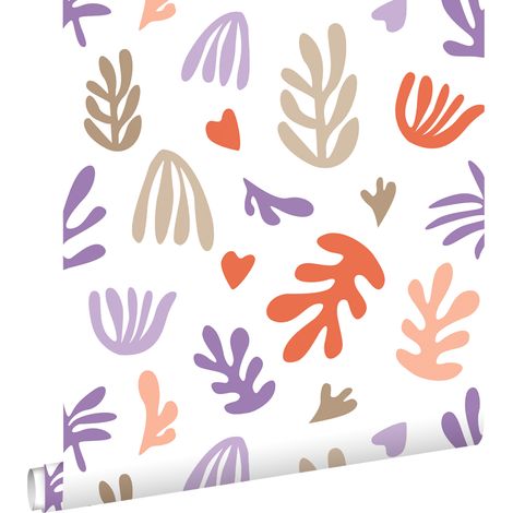 papier peint plantes dans le style Matisse beige, orange et violet  - ESTAhome (1/5)