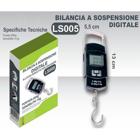 Bilancia a sospensione con gancio per pesare valigie trolley da viaggio alimenti piccola pratica fino a 50kg (1/5)