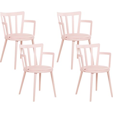 Conjunto de 4 sillas de comedor sala de estar minimalista moderno asiento de piel sintética acolchado rosa con reposabrazos Morill (1/5)