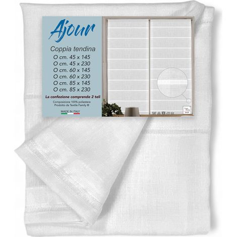 COPPIA tendina VETRO MODERNA larga 45 o 60 o 85 Ajour Bianco COPPIA (2 TELI) CM. 85X230