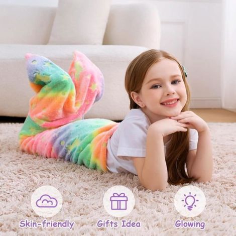 Couverture Queue De Sirène - 100 x 43 cm - Enfant - Flanelle Polyester - Brille Dans Le Noir - 1 Pièce (1/4)
