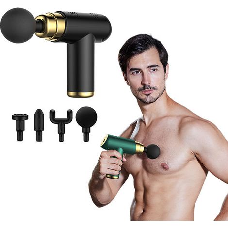 Pistolet de Massage du Fascia, masseur de Relaxation musculaire, corps électrique Portable avec 4 têtes remplaçables, 6 vitesses de Vibration (1/5)
