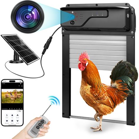 Xiiw – Porte automatique solaire pour poulailler 34 x 23 cm – Caméra 1080P – Batterie 5000 mAh – Application WLAN et télécommande – Protection anti-piégeage - 5000MAH