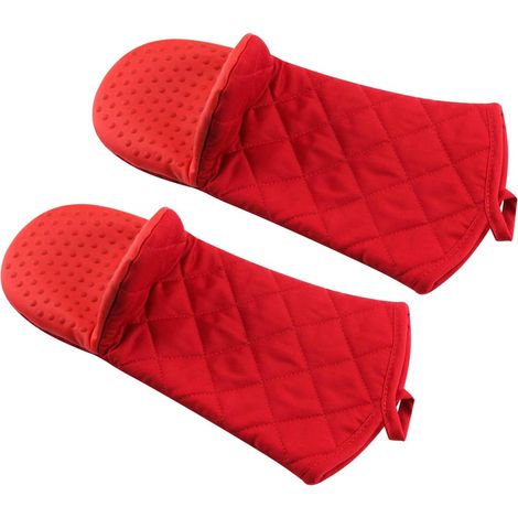 Gants de cuisine en silicone à isolation thermique étendue, 1 paire, (rouge) (1/3)