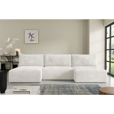 Wohnlandschaft Sofa mit Schlaffunktion NATALIA in Stoff Tilia Creme
