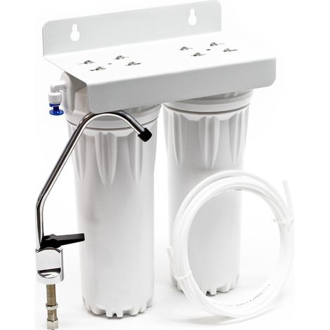 Naturewater NW-PR302 Double filtre Eau potable – 275 x 130 x 345 mm – 2 Étapes – 360 L/h – 1/4 / 6,35 mm – Robinet Cartouche PP Sédiments Charbon actif – Filtration Purification Bactéries Pesticides" (1/4)