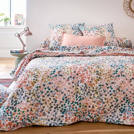 Drap plat percale de coton 80 fils motif floral Rose 240x310 cm