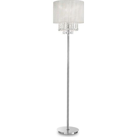 Ideal Lux Opera - Lámpara de pie 1 luz Cromo, Blanco, Transparente con Cristales y Pantalla Blanca, E27
