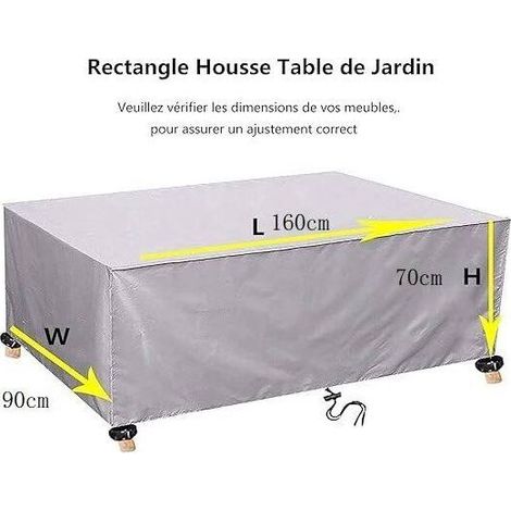Housse Salon de Jardin 160x90x70cm 420D Oxford Argent Housse Table de Jardin Rectangulaire Protection Bache Table de Jardin Mobilier Extérieur Imperméable Coupe-Vent Anti-UV Résistant Au Froid (1/5)