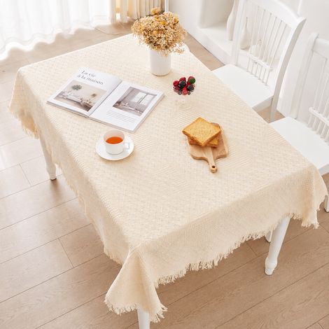 Nappe rectangulaire beige à cœurs 130 x 180 cm franges incluses pour table basse et bureau 33 × 28 × 4 cm 740 g – Livraison gratuite
