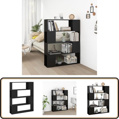 Bibliothèque/Séparateur de pièce Noir 100x24x124 cm - Bibliothèque Noire - Bibliothèque Moderne - Meuble Rangement - Séparateur De Pièce - Étagère Murale