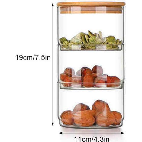 Bocal De Rangement - Verre Borosilicaté - 3 Niveaux - Couvercle Bambou - 19x11x11 Cm - Transparent (1/5)