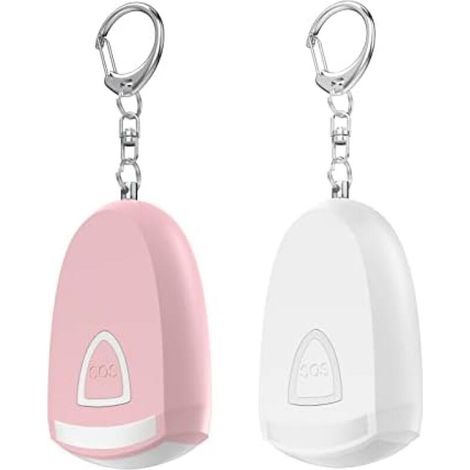 Alarme personnelle rechargeable pour femme - Porte-clés de sécurité, sirène 130 dB, pour étudiantes, joggeuses, blanc et rose (1/5)
