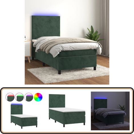 Boxspringbett mit Matratze & LED Dunkelgrün 90x200 cm Samt - Boxspringbett - Doppelbett - Samtbett - Luxusbett - Schlafsofa